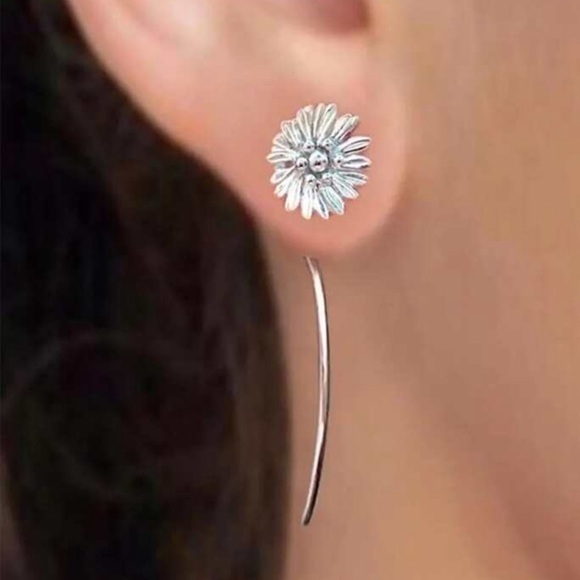 Sunflower Threader Earrings Silver Plated - Picture 1 of 7